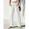 CUPSHE Women’s Pants Patch Pocket Tapered Leg Elastic Waist Long Pant Casual Beach Vacation Running(White)