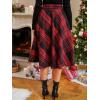 CUPSHE Women’s Plaid Maxi Skirts Dressy A Line Tie Waist Long Skirt Casual Vintage Office with Pockets(Red)