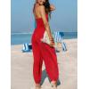 CUPSHE Women’s Plunge Halter Sleeveless Pleated Long Romper Knit Jogger Maxi Jumpsuit with Pockets(Red)