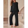 CUPSHE Womens Puff Long Sleeve Lounge Sets 2 Piece Bow Tie Front Ruffle Top Wide Leg Pants Casual Pajamas Set(Black)