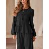CUPSHE Womens Puff Long Sleeve Lounge Sets 2 Piece Bow Tie Front Ruffle Top Wide Leg Pants Casual Pajamas Set(Black)