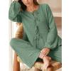 CUPSHE Womens Puff Long Sleeve Lounge Sets 2 Piece Bow Tie Front Ruffle Top Wide Leg Pants Casual Pajamas Set(Green)