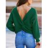 CUPSHE Womens Ribbed Knit Pullover Sweater Fall Crewneck Long Sleeve Twist Back Backless Sweater Tops(Green)