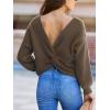 CUPSHE Womens Ribbed Knit Pullover Sweater Fall Crewneck Long Sleeve Twist Back Backless Sweater Tops(Khaki)