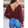 CUPSHE Womens Ribbed Knit Pullover Sweater Fall Crewneck Long Sleeve Twist Back Backless Sweater Tops(Red)
