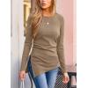 CUPSHE Womens Ribbed Long Sleeve Shirts Asymmetrical Trendy Blouse Tops Fall Fashion Outfits(Coffee)