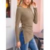 CUPSHE Womens Ribbed Long Sleeve Shirts Asymmetrical Trendy Blouse Tops Fall Fashion Outfits(Coffee)