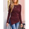 CUPSHE Womens Ribbed Long Sleeve Shirts Asymmetrical Trendy Blouse Tops Fall Fashion Outfits(Reddish-brown)
