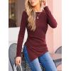 CUPSHE Womens Ribbed Long Sleeve Shirts Asymmetrical Trendy Blouse Tops Fall Fashion Outfits(Reddish-brown)