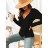CUPSHE Womens Ribbed Sweaters Surplice Fall Knit Sweater Long Sleeve Wrap Sweater Tops(Black)
