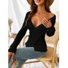 CUPSHE Womens Ribbed Sweaters Surplice Fall Knit Sweater Long Sleeve Wrap Sweater Tops(Black)