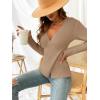 CUPSHE Womens Ribbed Sweaters Surplice Fall Knit Sweater Long Sleeve Wrap Sweater Tops(Brown)