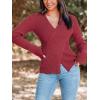 CUPSHE Womens Ribbed Sweaters Surplice Fall Knit Sweater Long Sleeve Wrap Sweater Tops(Burgundy)