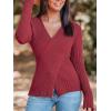 CUPSHE Womens Ribbed Sweaters Surplice Fall Knit Sweater Long Sleeve Wrap Sweater Tops(Burgundy)