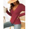 CUPSHE Womens Ribbed Sweaters Surplice Fall Knit Sweater Long Sleeve Wrap Sweater Tops(Burgundy)