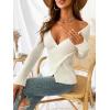 CUPSHE Womens Ribbed Sweaters Surplice Fall Knit Sweater Long Sleeve Wrap Sweater Tops(Cream White)
