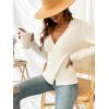 CUPSHE Womens Ribbed Sweaters Surplice Fall Knit Sweater Long Sleeve Wrap Sweater Tops(Cream White)
