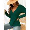 CUPSHE Womens Ribbed Sweaters Surplice Fall Knit Sweater Long Sleeve Wrap Sweater Tops(Dark Green)