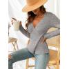 CUPSHE Womens Ribbed Sweaters Surplice Fall Knit Sweater Long Sleeve Wrap Sweater Tops(Grey)