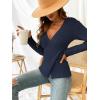 CUPSHE Womens Ribbed Sweaters Surplice Fall Knit Sweater Long Sleeve Wrap Sweater Tops(Navy Blue)