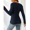 CUPSHE Womens Ribbed Sweaters Surplice Fall Knit Sweater Long Sleeve Wrap Sweater Tops(Navy Blue)