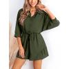 CUPSHE Women’s Romper Collared Button Ruching Lace Up Woven Jumpsuits 3/4 Sleeve Wide Leg Outfit Casual Dressy(Olive)