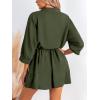 CUPSHE Women’s Romper Collared Button Ruching Lace Up Woven Jumpsuits 3/4 Sleeve Wide Leg Outfit Casual Dressy(Olive)