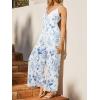 CUPSHE Women’s Romper Floral Print Spaghetti Strap V Neck Sleeveless Jumpsuit Casual Vacation(Blue)