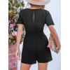 CUPSHE Women’s Romper Overall Short Sleeves Smocked Waist Wide Leg Boho Jumpsuits Rompers Dressy 2025(Black)