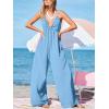 CUPSHE Women’s Romper Plunging V Neck Sleeveless Pocket Jumpsuit Casual Vacation(Blue)