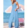 CUPSHE Women’s Romper Plunging V Neck Sleeveless Pocket Jumpsuit Casual Vacation(Blue)