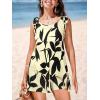 CUPSHE Women’s Romper Scoop Neck Sleeveless Leg Wide Leg Pants One Piece Casual Loose Summer Outfits Jumpsuit(Black-beige)