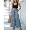 CUPSHE Women’s Romper Square Neck Sleeveless Belted Pocket Wide leg Maxi Outfit Casual Dressy(Blue-black)