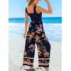 CUPSHE Women’s Romper Square Neck Sleeveless Belted Pocket Wide leg Maxi Outfit Casual Dressy(Navy)