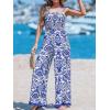 CUPSHE Women’s Romper Square Neck Sleeveless Jumpsuit Straight leg Outfit Casual Dressy(Blue Floral)