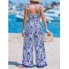 CUPSHE Women’s Romper Square Neck Sleeveless Jumpsuit Straight leg Outfit Casual Dressy(Blue Floral)