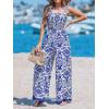 CUPSHE Women’s Romper Square Neck Sleeveless Jumpsuit Straight leg Outfit Casual Dressy(Blue Floral)