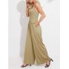 CUPSHE Women’s Romper Square Neck Sleeveless Jumpsuit Straight leg Outfit Casual Dressy(Khaki)