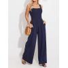 CUPSHE Women’s Romper Square Neck Sleeveless Jumpsuit Straight leg Outfit Casual Dressy(Navy)