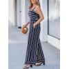 CUPSHE Women’s Romper Square Neck Sleeveless Stripe Tied Jumpsuit Wide leg Outfit Casual Dressy(Navy)