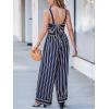 CUPSHE Women’s Romper Square Neck Sleeveless Stripe Tied Jumpsuit Wide leg Outfit Casual Dressy(Navy)