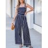 CUPSHE Women’s Romper Square Neck Sleeveless Stripe Tied Jumpsuit Wide leg Outfit Casual Dressy(Navy)