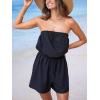 CUPSHE Women’s Romper Strapless Off-Shoulder Floral Sleeveless Wide leg Jumpsuit Outfit Casual Beachwear Vacation(Black)