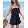 CUPSHE Women’s Romper Strapless Off-Shoulder Floral Sleeveless Wide leg Jumpsuit Outfit Casual Beachwear Vacation(Black)