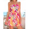 CUPSHE Women’s Romper Strapless Off-Shoulder Floral Sleeveless Wide leg Jumpsuit Outfit Casual Beachwear Vacation(Pink)