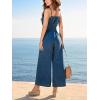 CUPSHE Women’s Romper V Neck Cami Straps Smocked Waist Wide leg Jumpsuit Outfit Coverup Casual Dressy(Navy)