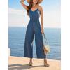 CUPSHE Women’s Romper V Neck Cami Straps Smocked Waist Wide leg Jumpsuit Outfit Coverup Casual Dressy(Navy)