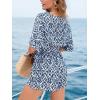 CUPSHE Women’s Romper V Neck Half Sleeves Waist Boho Wide leg Jumpsuit Outfit Coverup Casual Vacation(Blue)
