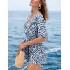 CUPSHE Women’s Romper V Neck Half Sleeves Waist Boho Wide leg Jumpsuit Outfit Coverup Casual Vacation(Blue)