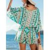 CUPSHE Women’s Romper V Neck Half Sleeves Waist Boho Wide leg Jumpsuit Outfit Coverup Casual Vacation(Mint)